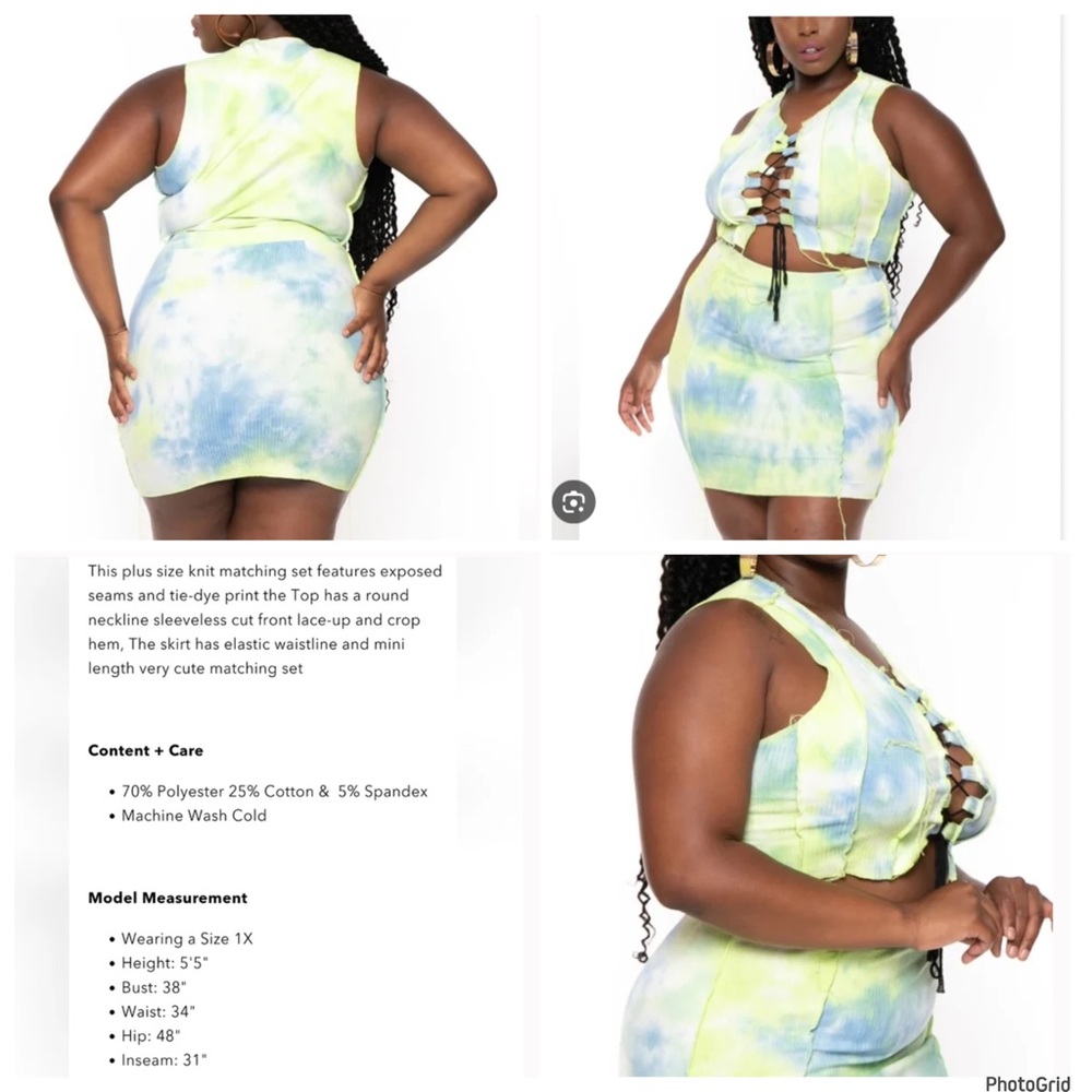 Curvy Sense 3X plus size tie dye skirt crop top set NWOT